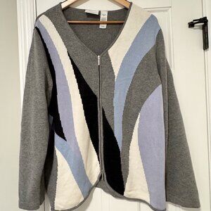 Women Petite Plus 2P 2X Liz Claiborne Full Zip Gray Cardigan Sweater Angora Blnd